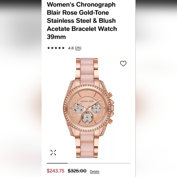 Oversized Michael Kors Blair Pavé Rose Gold-Tone and Acetate Watch - Picture 4 of 4